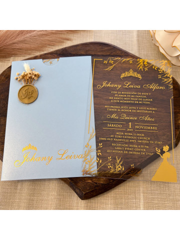 Quince Anos, Acrylic Quinceañera Invitation  (Set of 50 or 100)