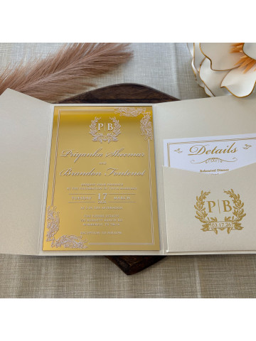 Gold Mirror Wedding invitation (Set of 50 or 100)