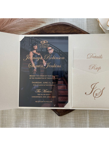 Clear Acrylic Wedding invitation With Photo (Set of 50 or 100)