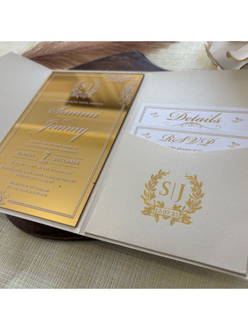 Gold Mirror Wedding invitation (Set of 50 or 100)