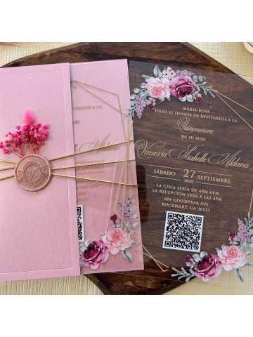 Clear Acrylic Quinceañera invitation (Set of 50 or 100)