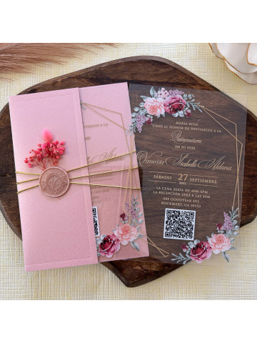 Clear Acrylic Quinceañera invitation (Set of 50 or 100)