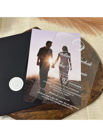 Clear Acrylic Wedding invitation With Photo (Set of 50 or 100)