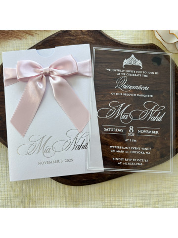 Quinceañera, Sweet Sixteen, Clear acrylic invitation (Set of 50 or 100)
