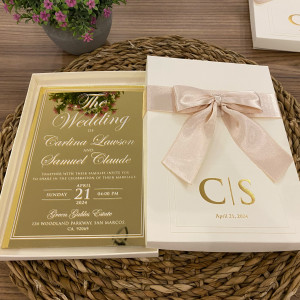 Gold mirrored wedding invitation, Gold mirror invitation, Mirror invitation , Ivory invitation box, Ivory boxed invitation, Custom design