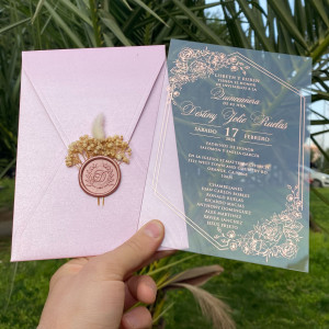 Quince invitation, Acrylic Quinceañera invitation, Sweet sixteen invitation, Rose gold foil printed invitation, Pink pearl envelope