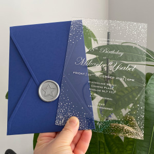 Starry night themed Birthday invitation, Quinceañera, Birthday invitation, Silver foil print, Royal blue envelope, Silver wax seal