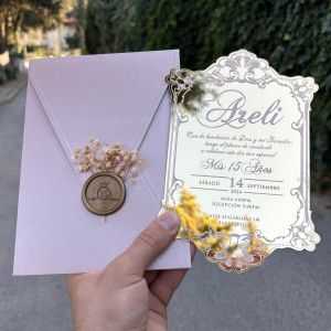 Gold mirrored invitation, Mirrored invitation, Quinceañera, Quince Años, 15 Años, Wedding invitation, Custom cut mirror invitation card