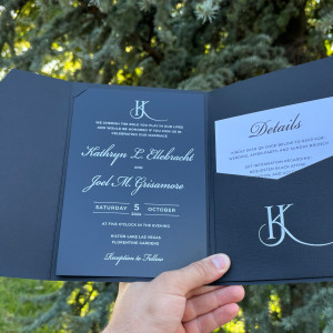 Black acrylic wedding invitation, Wedding invitation, Acrylic invitation, Black pocket envelope, Detail card, White mailing envelope, invitation set